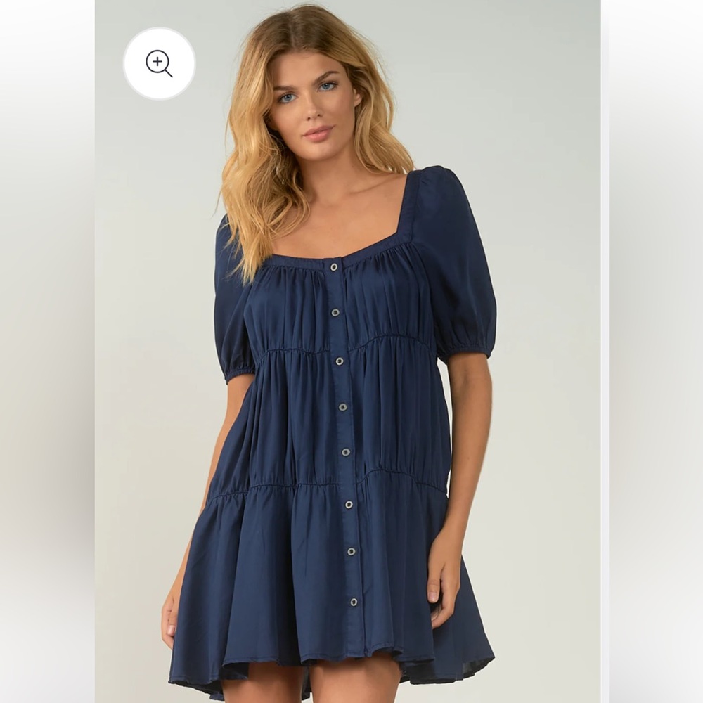 Elan Babydoll Mini Dress in Navy Blue Size Med Milkmaid Style Button Front